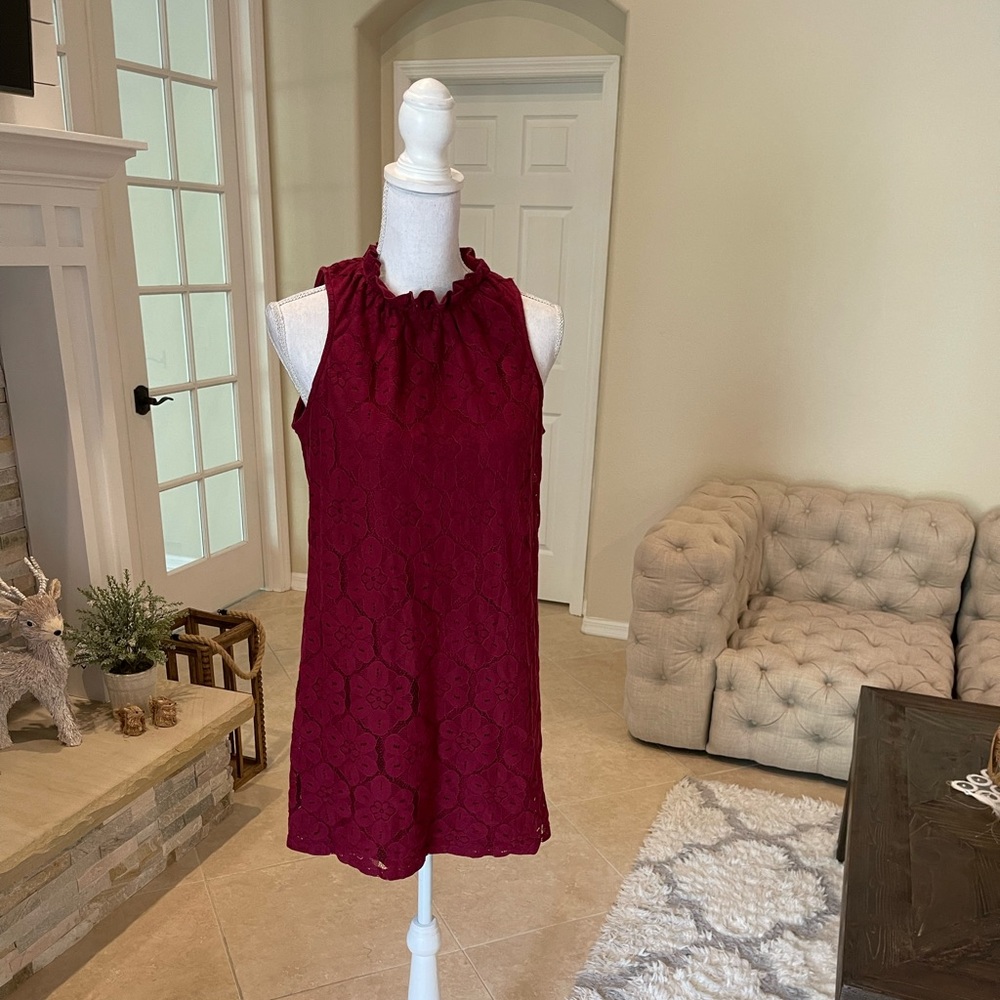 Paper Crane Burgundy Women's A Lined sleeveless Lace Dress Size L